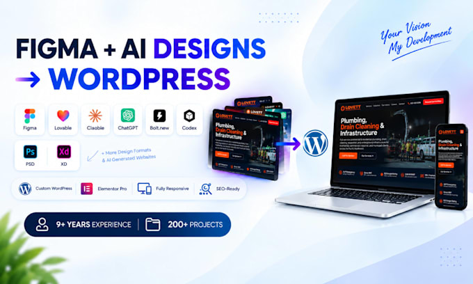 convert figma, lovable, claude, or chatgpt designs into a wordpress website