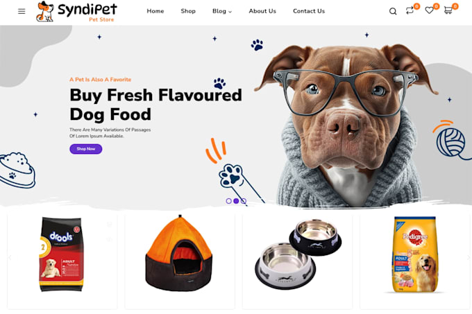 design pet website pet shopify store dog cat pet supplies store pet care website