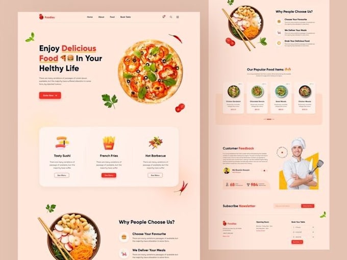create a responsive restaurant website, canteen website, catering website