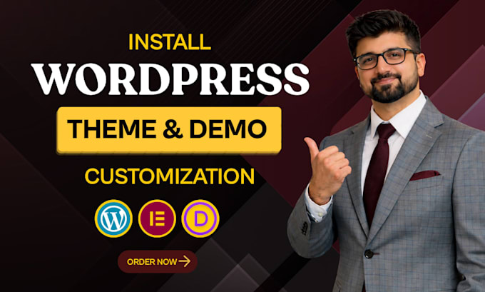 install wordpress, setup theme, demo layout, do customization