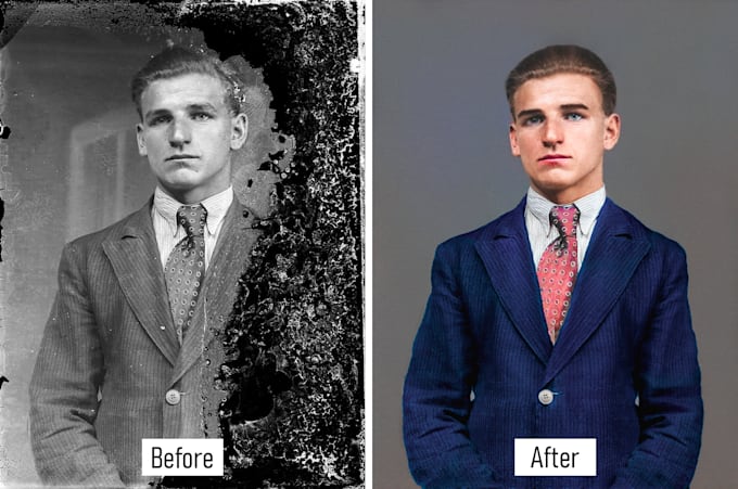 restore, colorize old and damaged photo