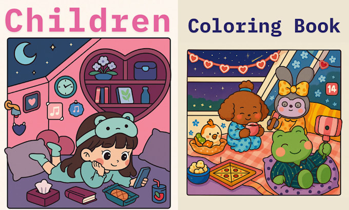 do coloring book page illustration, kid children book adult amazon kdp cover art