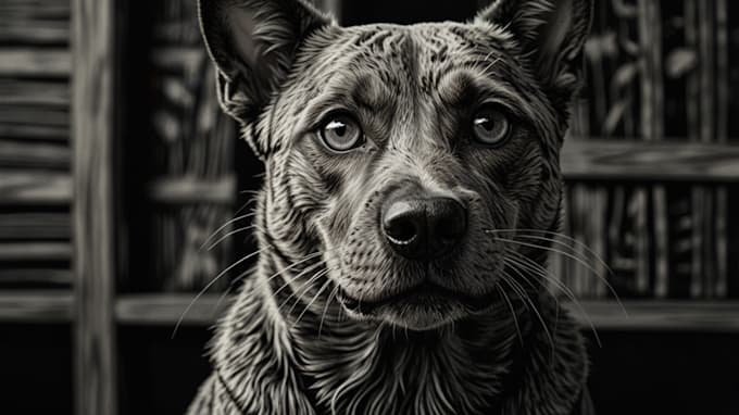 draw a pet portrait using linocut technique