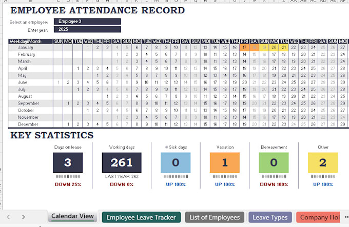 create a custom excel employee leave tracker with calendar