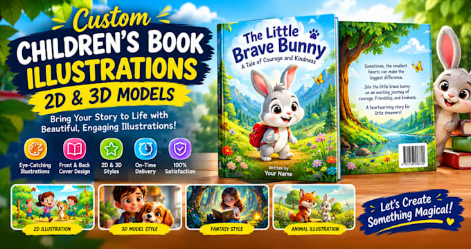 create model 2d, 3d children book illustrations for your children book story