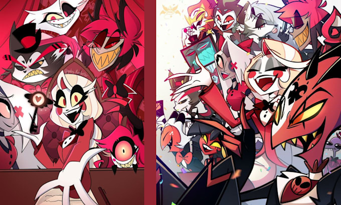 Draw your hazbin hotel or helluva boss oc fanart in my unique art style ...