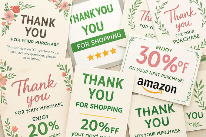 design amazon thank you card, product insert, package insert card