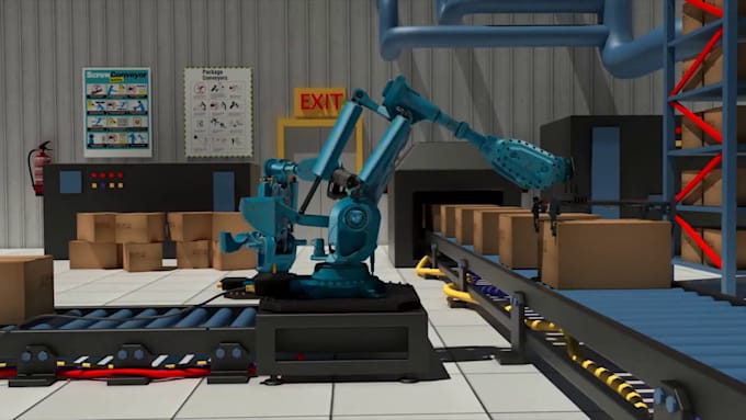 Make 3d robotic arm and mechanical factory walkthroughs industrial ...
