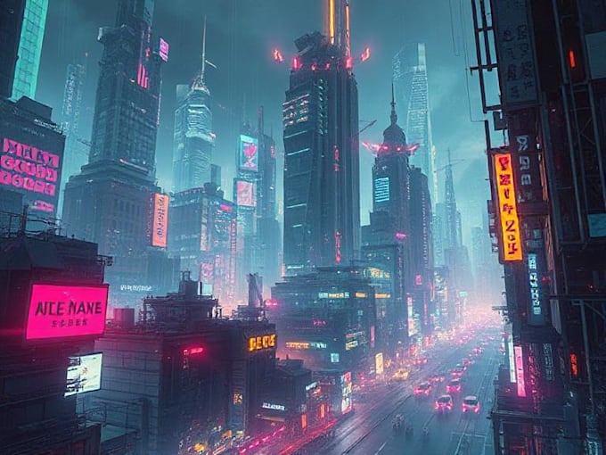 Create illustration of futuristic cyberpunk city digital art by ...