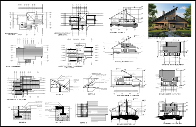 do floorplans, elevations, sections, site plan, roof, mep city permit in autocad
