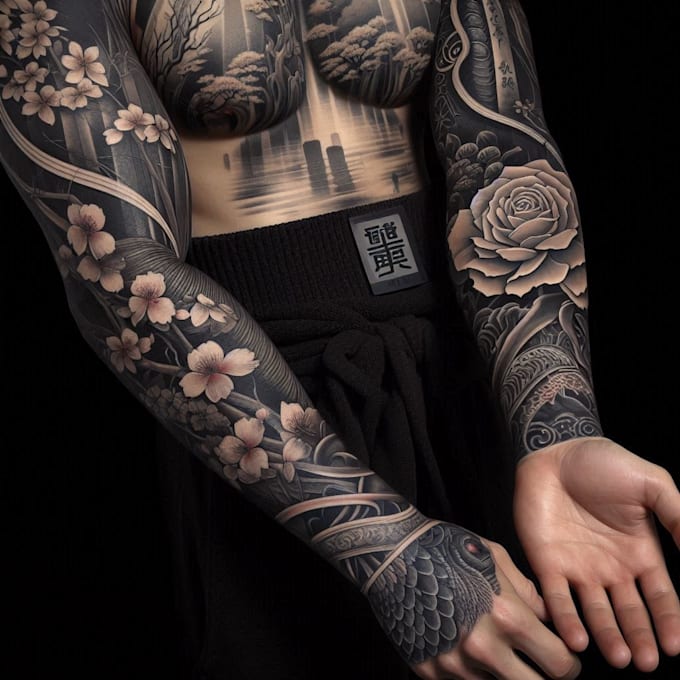 create a full sleeve realistic tattoo design from your idea