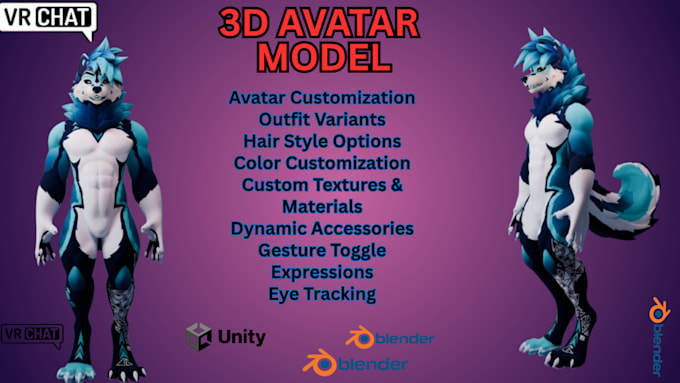 Model realistic furry vrchat avatar, 3d vtuber model, nsfw vseeface avi ...