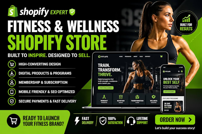 design high converting fitness shopify store for digital products and coaching