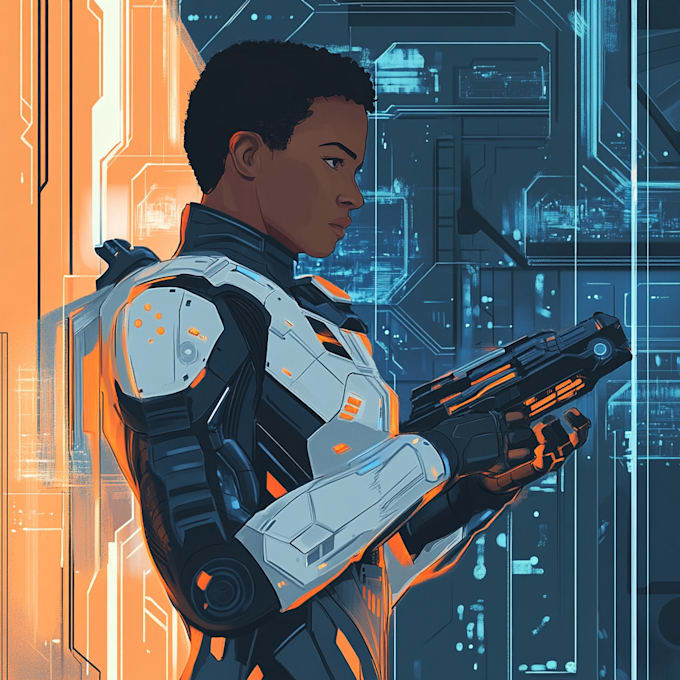 make a game character art or sci fi character illustration