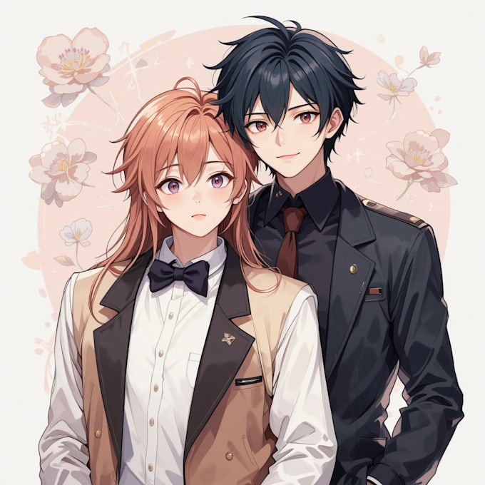 draw you anime couple art portrait