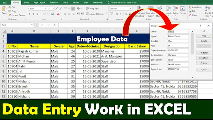 do data entry on excel