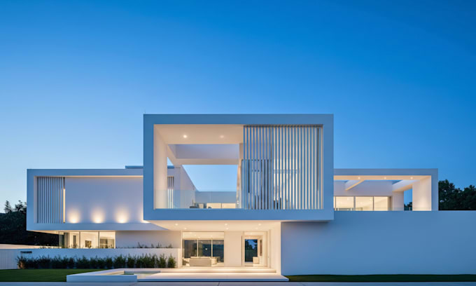 design house elevation, exterior 3d rendering and animation