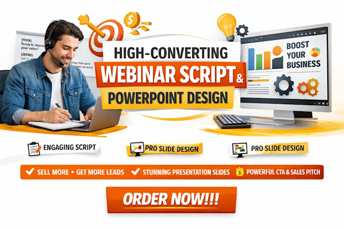 write a high converting webinar script and design pawerpoint presentation slides