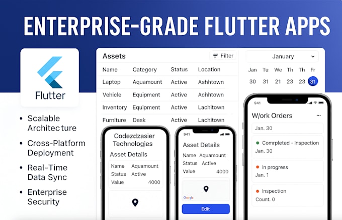 develop a professional flutter mobile app with enterprise level features