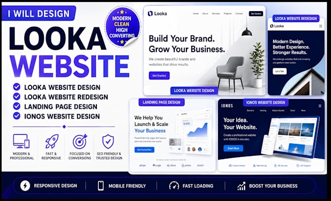 design looka website, landing page, looka website redesign, ionos website