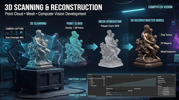 do computer vision 3d scanner, mesh generation, point cloud model reconstruction