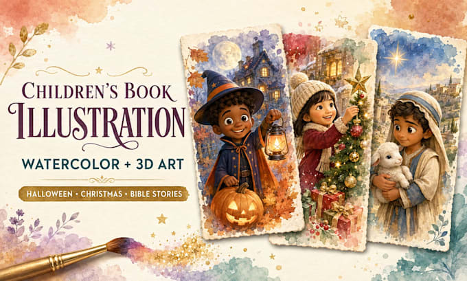 children story book illustration for halloween christmas and bible story