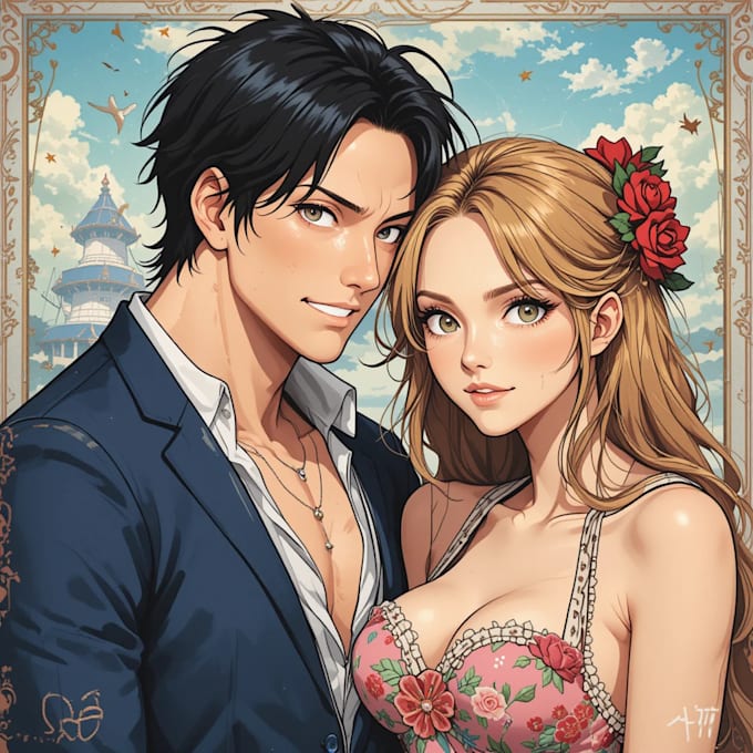 custom couple portrait one piece anime style