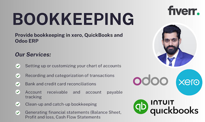 provide bookkeeping in xero, quickbooks and odoo erp