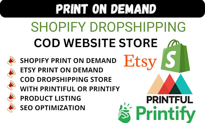 setup shopify pod store design arabic cod dropshipping store etsy pod printify
