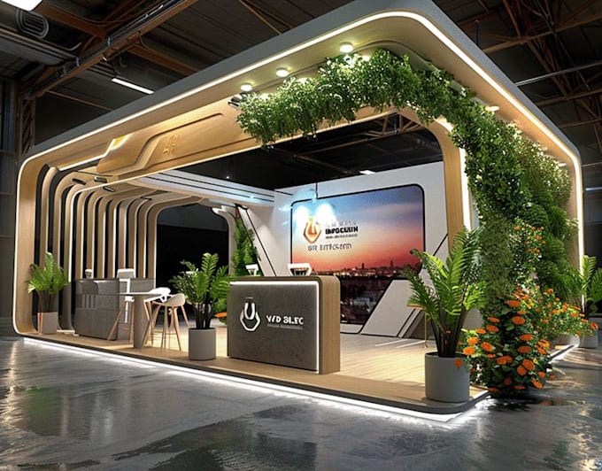 design 3d trade show booth exhibition stand kiosk bike stall expo stand banner
