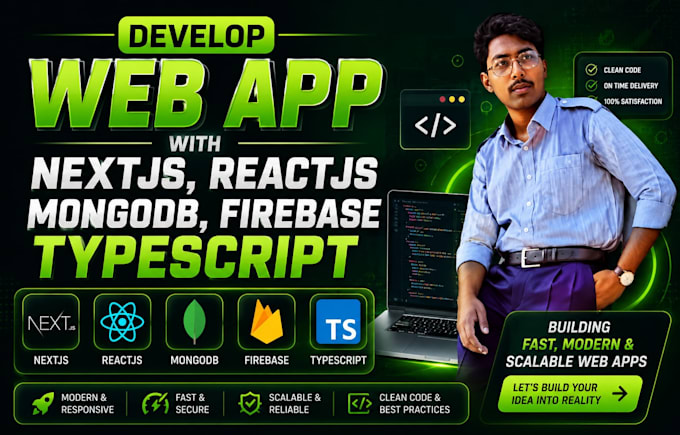 develop web app with nextjs, reactjs mongodb firebase typescript