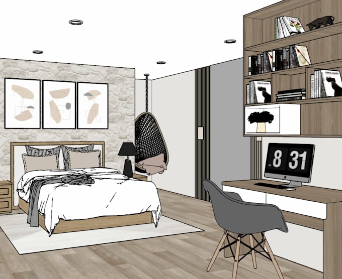 design interior, space plan, floorplans, sketchup 3d models
