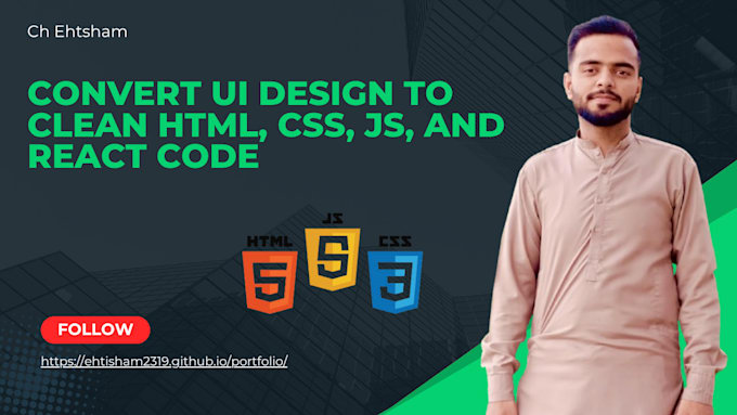convert UI design to clean HTML, CSS, js, and react code