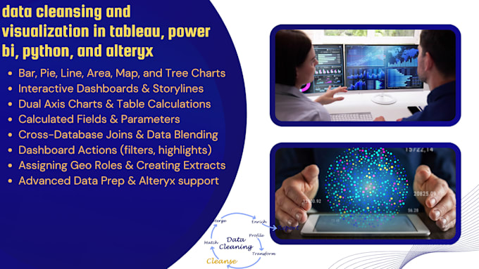 do data visualization, cleaning in tableau power bi python excel and alteryx