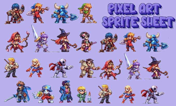 Create pixel art character, sprite sheet, animations for you