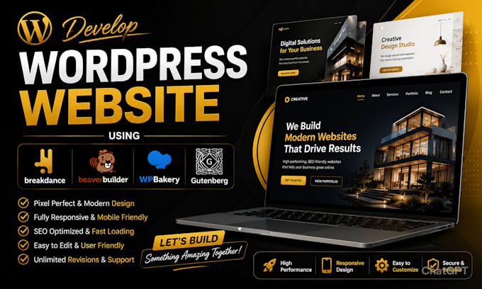 develop wordpress website using beaver, breakdance, wp bakery, and gutenberg