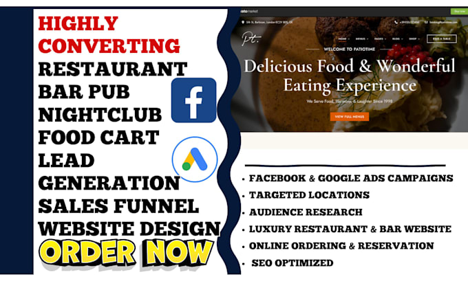generate luxury restaurant, bar, pub, nightclub, food cart leads and website