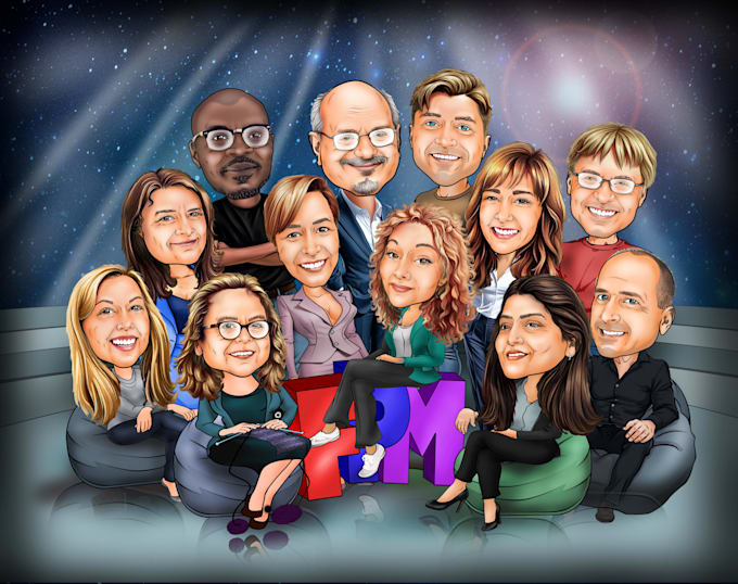 draw group cartoon, caricature based on your photo