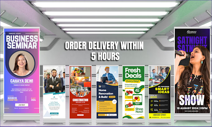 design pull up, roller up, retractable or roller banner and standee