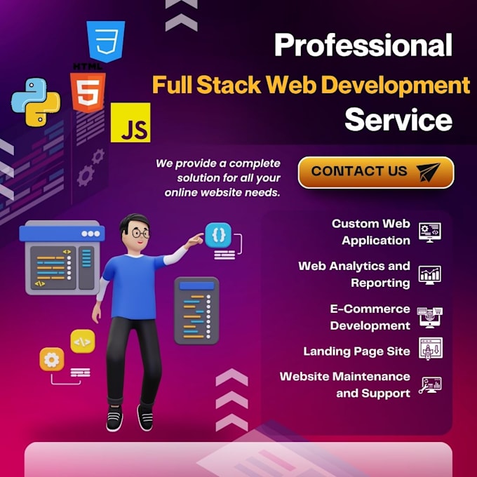 develop website as full stack python developer, HTML, CSS, js etc