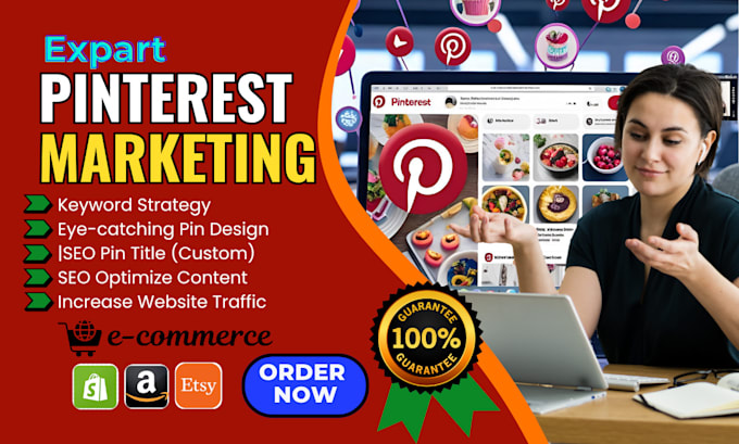 create SEO pin design and full account growth as a pinterest marketing manager