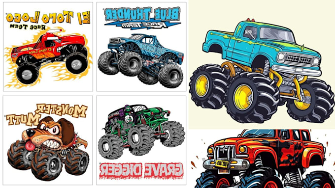 create monster truck hot rod rat fink for t shirt, album cover or business logo
