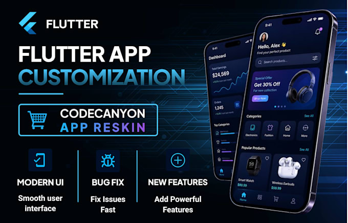 do android app reskin and customize codecanyon flutter app