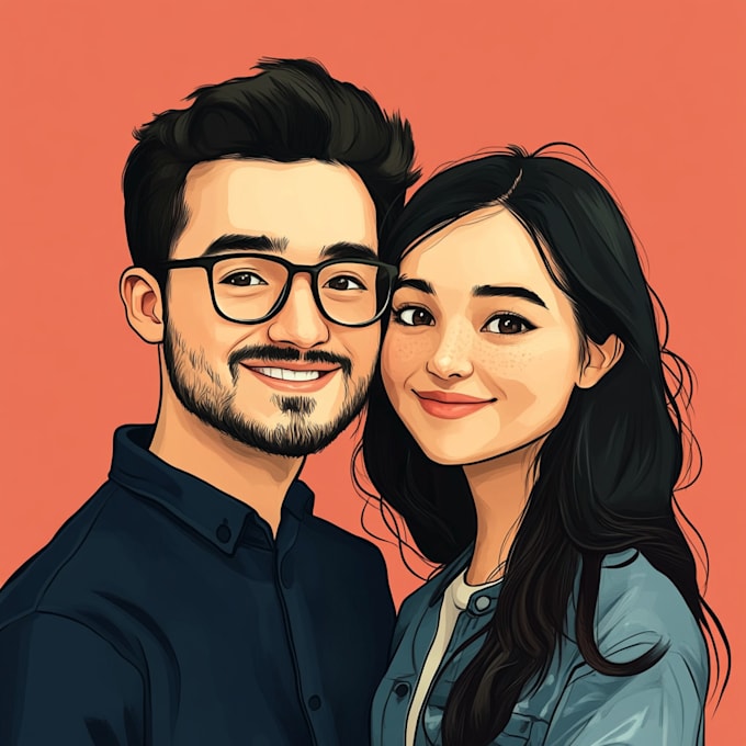 draw flat minimalist wedding couple portrait