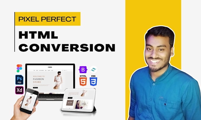 convert figma, PSD or xd to HTML using bootstrap and tailwind CSS