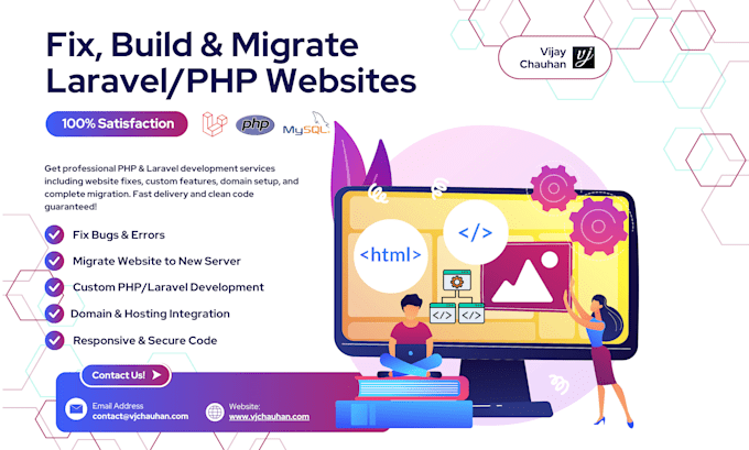 develop, fix, customize or migrate your PHP or laravel website
