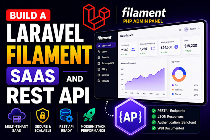 build a laravel filament saas and rest API