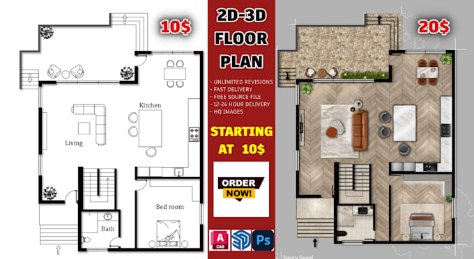 create 2d and 3d floor plans with high quality renders