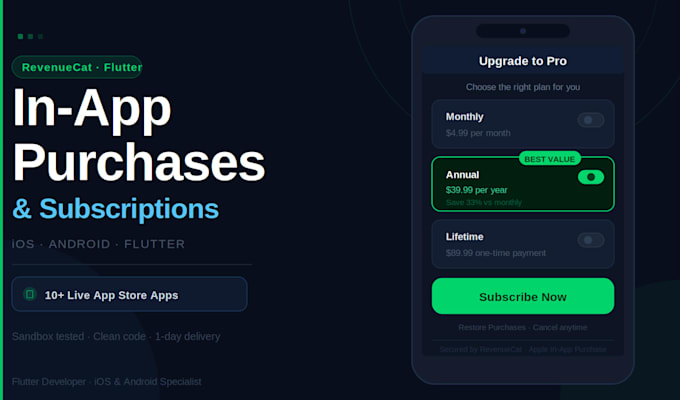 integrate revenuecat in app purchases and subscriptions in your flutter app