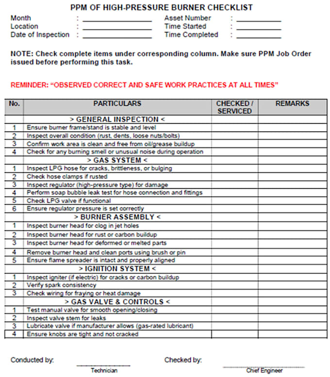 create an equipment preventive maintenance checklist